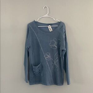 New NWT ViaVitale Made in Italy Linen Cotton Blue Floral Embroidered Women's Top